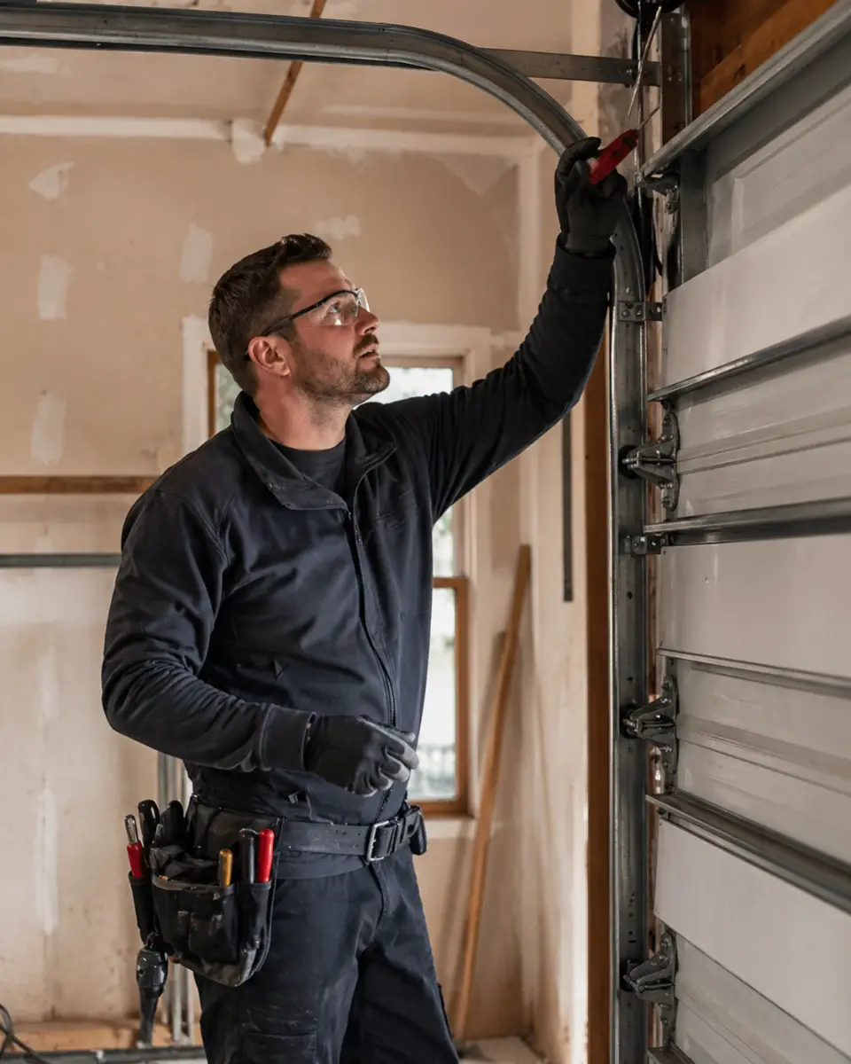 Garage door technician at work